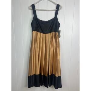 NWT Zara Woman Black and Gold Pleated Knee Length Dress Size‎ Large